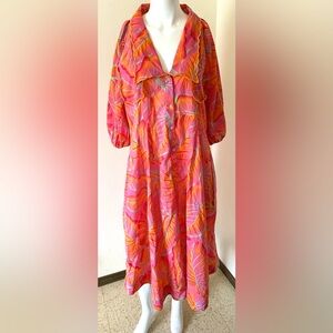 FARM Rio Colorful Leaf Print Midi Dress